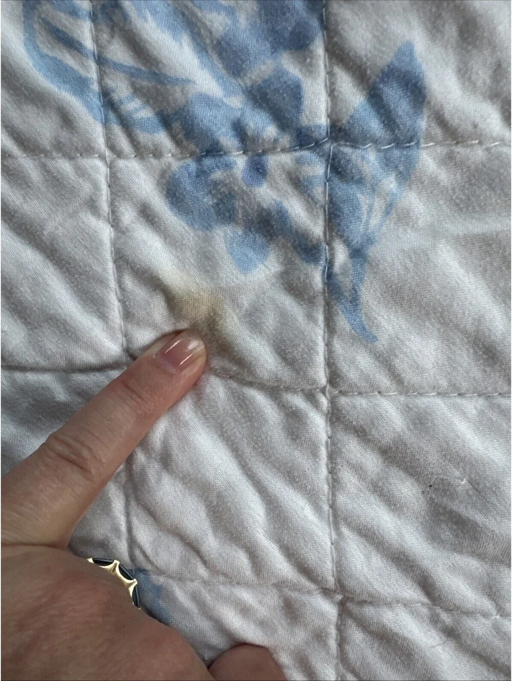 Vtg Romantic Patchwork Blue Floral Ruffle Quilted Coverlet Cottagecore